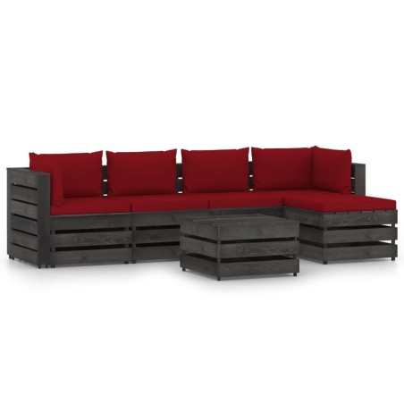 vidaXL Muebles de jardín 6 piezas con cojines madera impregnada gris