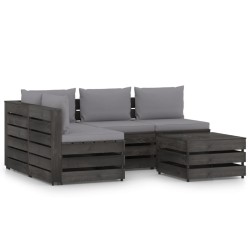 vidaXL Muebles de jardín 5 piezas con cojines madera impregnada gris