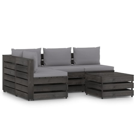 vidaXL Muebles de jardín 5 piezas con cojines madera impregnada gris