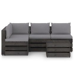 vidaXL Muebles de jardín 5 piezas con cojines madera impregnada gris