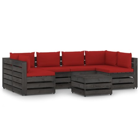 vidaXL Muebles de jardín 7 piezas con cojines madera impregnada gris