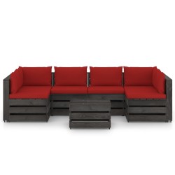 vidaXL Muebles de jardín 7 piezas con cojines madera impregnada gris