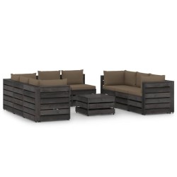 vidaXL Muebles de jardín 9 piezas con cojines madera impregnada gris