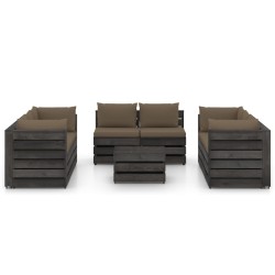 vidaXL Muebles de jardín 9 piezas con cojines madera impregnada gris