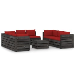 vidaXL Muebles de jardín 9 piezas con cojines madera impregnada gris