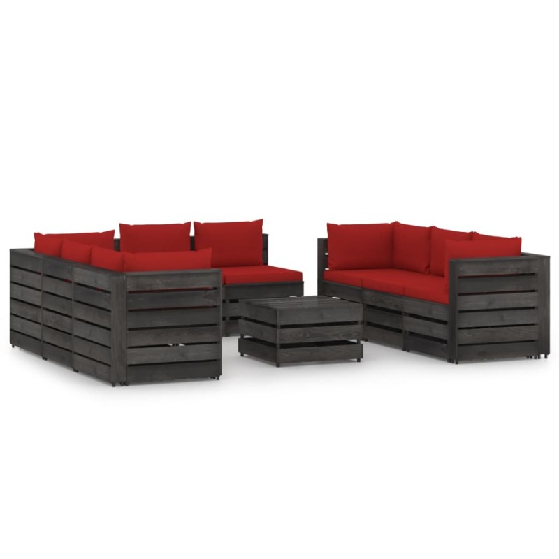 vidaXL Muebles de jardín 9 piezas con cojines madera impregnada gris vidaXL Muebles de jardín 9 piezas con cojines madera impregnada gris