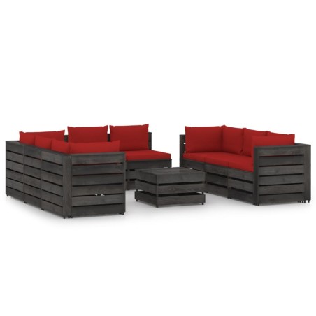 vidaXL Muebles de jardín 9 piezas con cojines madera impregnada gris