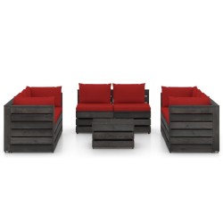 vidaXL Muebles de jardín 9 piezas con cojines madera impregnada gris