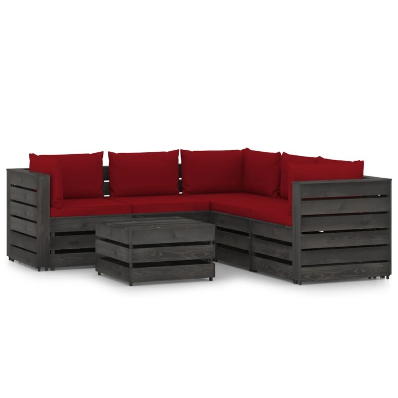 vidaXL Muebles de jardín 6 piezas con cojines madera impregnada gris vidaXL Muebles de jardín 6 piezas con cojines madera impregnada gris