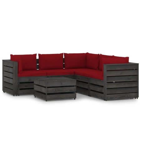 vidaXL Muebles de jardín 6 piezas con cojines madera impregnada gris