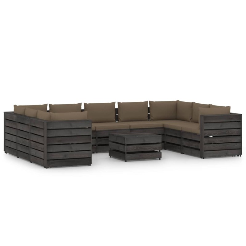 vidaXL Muebles de jardín 10 piezas con cojines madera impregnada gris vidaXL Muebles de jardín 10 piezas con cojines madera impregnada gris