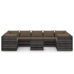 vidaXL Muebles de jardín 10 piezas con cojines madera impregnada gris