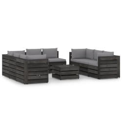 vidaXL Muebles de jardín 9 piezas con cojines madera impregnada gris