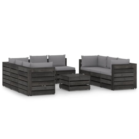 vidaXL Muebles de jardín 9 piezas con cojines madera impregnada gris