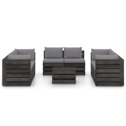 vidaXL Muebles de jardín 9 piezas con cojines madera impregnada gris