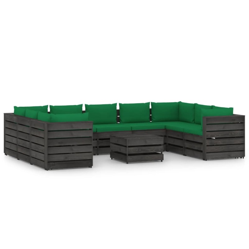 vidaXL Muebles de jardín 10 piezas con cojines madera impregnada gris vidaXL Muebles de jardín 10 piezas con cojines madera impregnada gris
