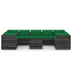 vidaXL Muebles de jardín 10 piezas con cojines madera impregnada gris