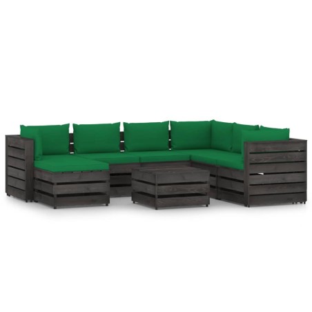 vidaXL Muebles de jardín 8 piezas con cojines madera impregnada gris