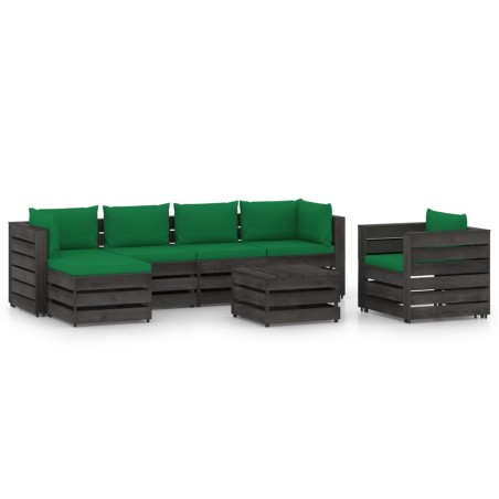 vidaXL Muebles de jardín 7 piezas con cojines madera impregnada gris