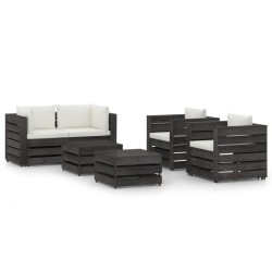 vidaXL Muebles de jardín 6 piezas con cojines madera impregnada gris