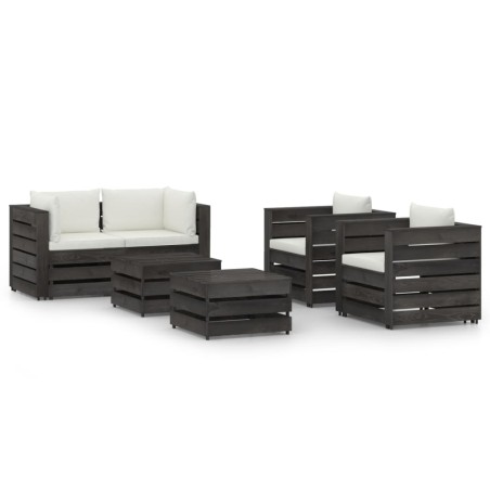vidaXL Muebles de jardín 6 piezas con cojines madera impregnada gris