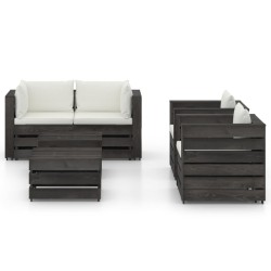 vidaXL Muebles de jardín 6 piezas con cojines madera impregnada gris