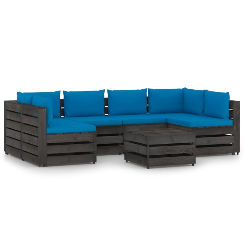 vidaXL Muebles de jardín 7 piezas con cojines madera impregnada gris vidaXL Muebles de jardín 7 piezas con cojines madera impregnada gris