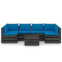 vidaXL Muebles de jardín 7 piezas con cojines madera impregnada gris