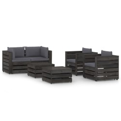 vidaXL Muebles de jardín 6 piezas con cojines madera impregnada gris