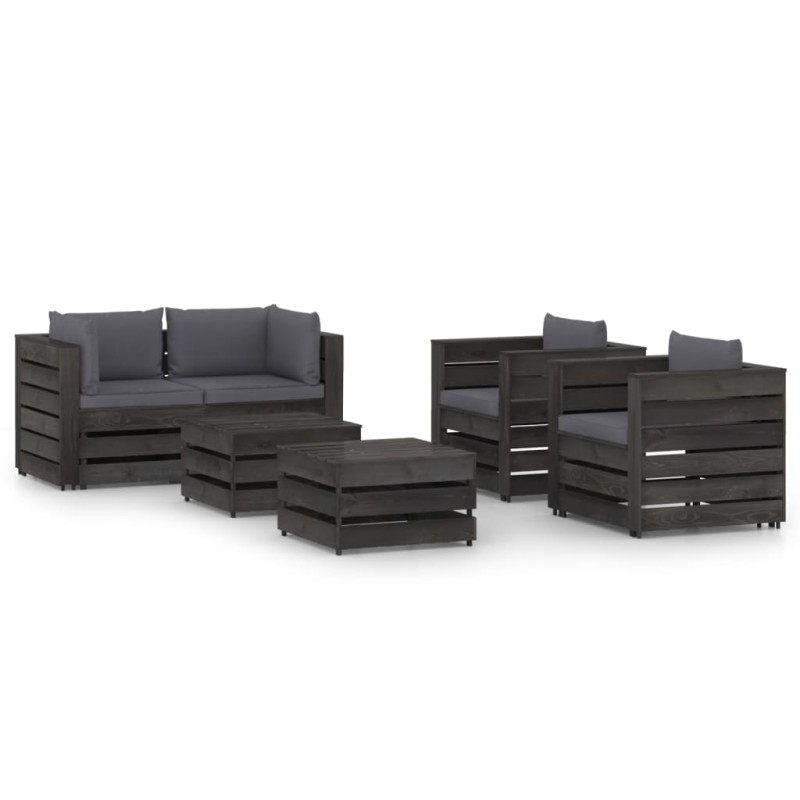 vidaXL Muebles de jardín 6 piezas con cojines madera impregnada gris vidaXL Muebles de jardín 6 piezas con cojines madera impregnada gris