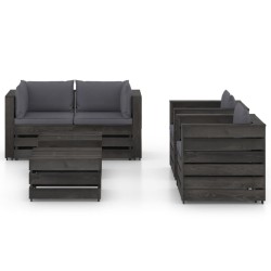 vidaXL Muebles de jardín 6 piezas con cojines madera impregnada gris