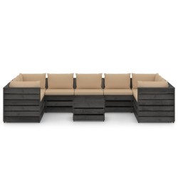 vidaXL Muebles de jardín 10 piezas con cojines madera impregnada gris