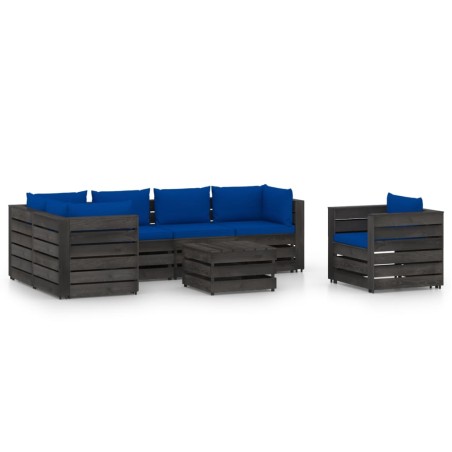 vidaXL Muebles de jardín 7 piezas con cojines madera impregnada gris