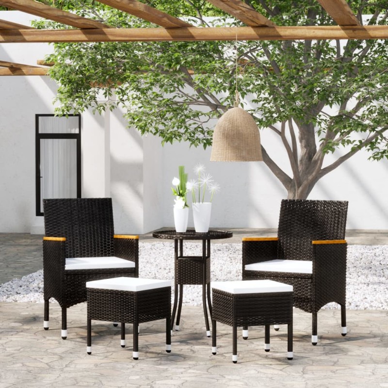 vidaXL Juego de muebles de jardín 5 piezas ratán sintético negro