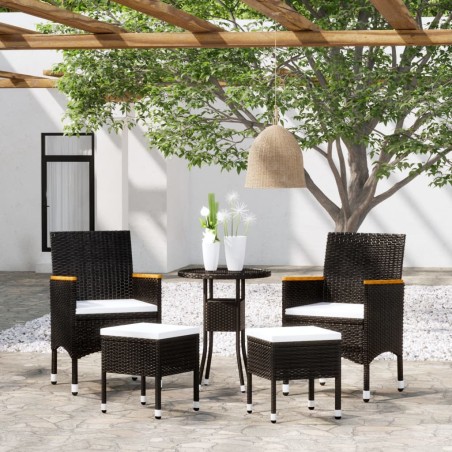 vidaXL Juego de muebles de jardín 5 piezas ratán sintético negro