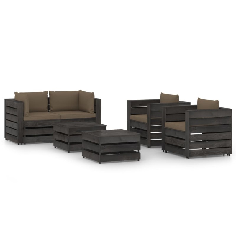 vidaXL Muebles de jardín 6 piezas con cojines madera impregnada gris vidaXL Muebles de jardín 6 piezas con cojines madera impregnada gris