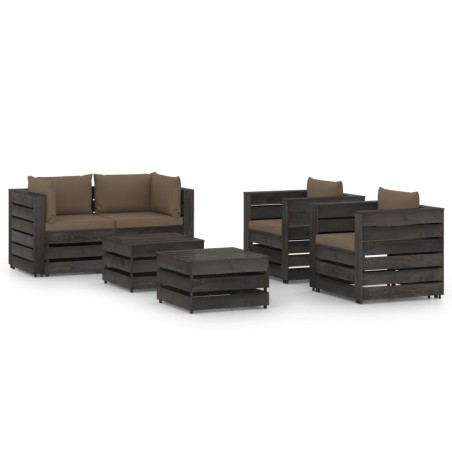 vidaXL Muebles de jardín 6 piezas con cojines madera impregnada gris