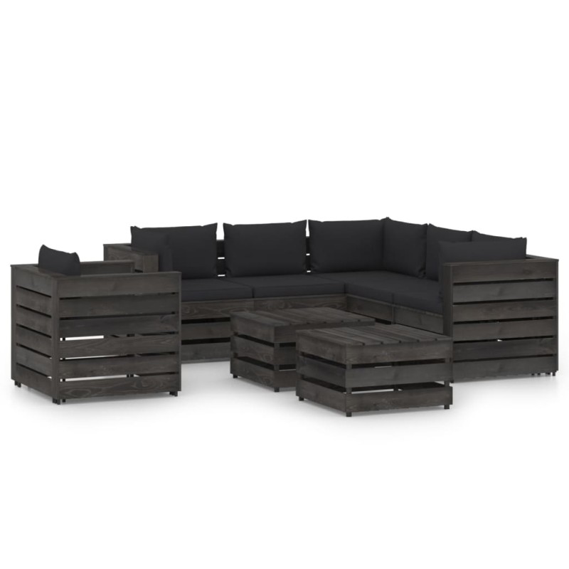 vidaXL Muebles de jardín 8 piezas con cojines madera impregnada gris vidaXL Muebles de jardín 8 piezas con cojines madera impregnada gris