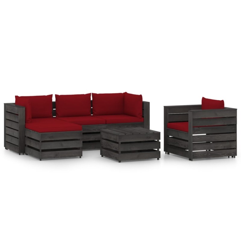 vidaXL Muebles de jardín 6 piezas con cojines madera impregnada gris vidaXL Muebles de jardín 6 piezas con cojines madera impregnada gris