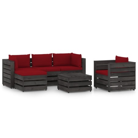 vidaXL Muebles de jardín 6 piezas con cojines madera impregnada gris