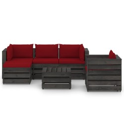 vidaXL Muebles de jardín 6 piezas con cojines madera impregnada gris