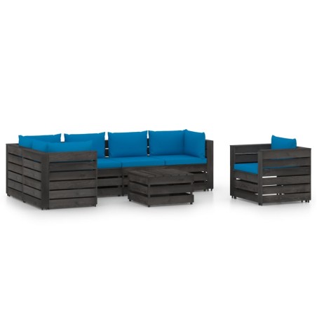vidaXL Muebles de jardín 7 piezas con cojines madera impregnada gris