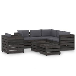 vidaXL Muebles de jardín 8 piezas con cojines madera impregnada gris