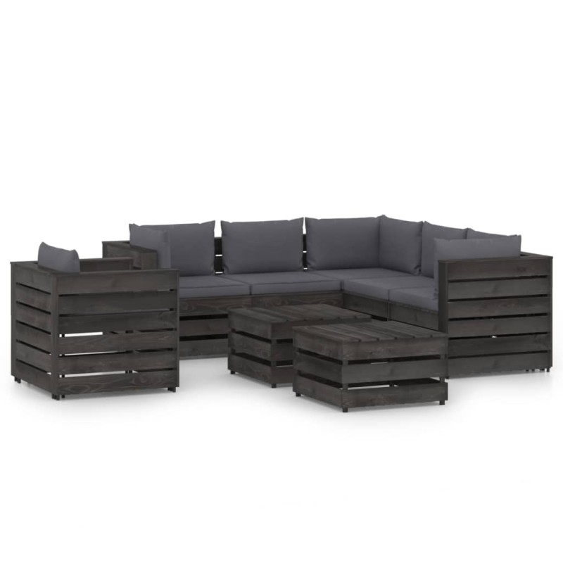 vidaXL Muebles de jardín 8 piezas con cojines madera impregnada gris
