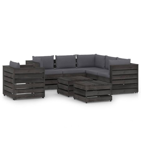 vidaXL Muebles de jardín 8 piezas con cojines madera impregnada gris
