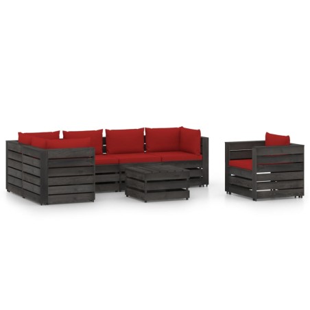 vidaXL Muebles de jardín 7 piezas con cojines madera impregnada gris