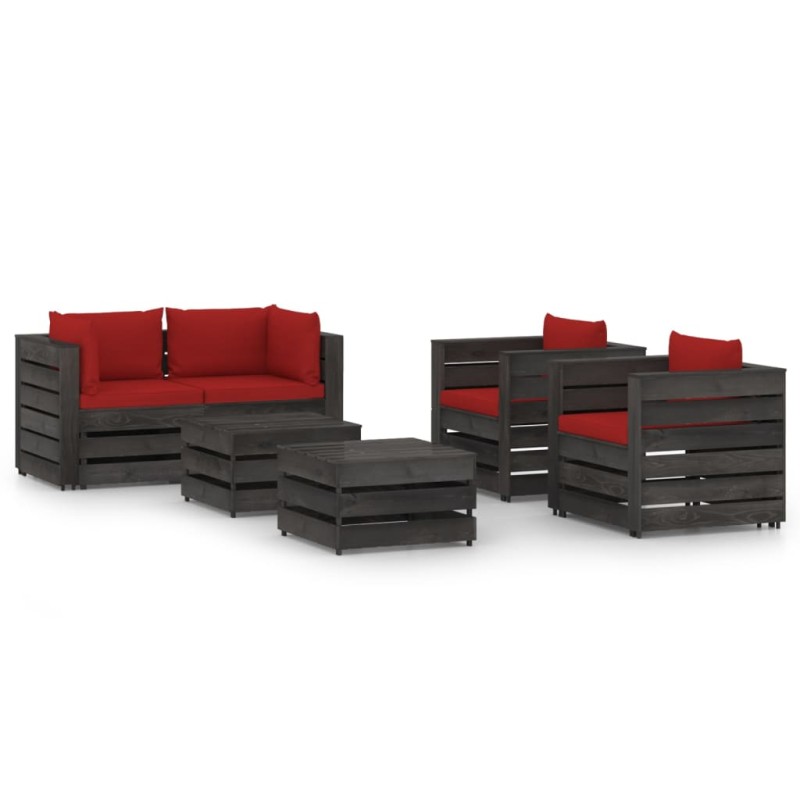 vidaXL Muebles de jardín 6 piezas con cojines madera impregnada gris vidaXL Muebles de jardín 6 piezas con cojines madera impregnada gris