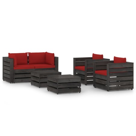 vidaXL Muebles de jardín 6 piezas con cojines madera impregnada gris