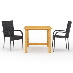 vidaXL Juego de comedor para jardín 3 piezas negro