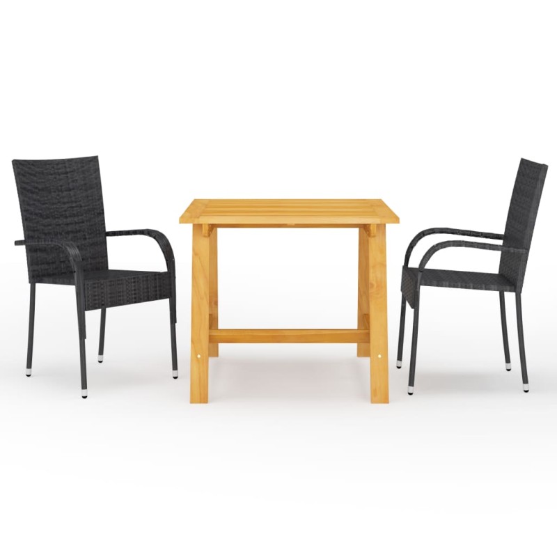 vidaXL Juego de comedor para jardín 3 piezas negro